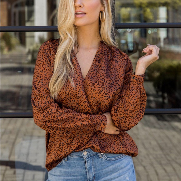 BISHOP + YOUNG Denali Leopard Print Long Sleeve Blouse Size Large - Picture 15 of 16